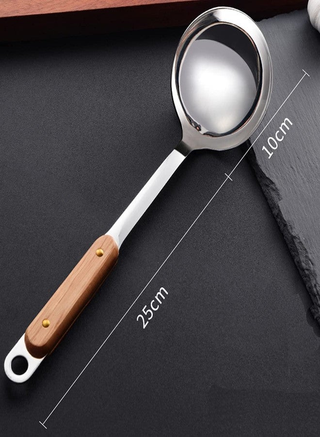 YOMITH Kitchen Cooking Utensils Set, 304 Stainless Steel Wooden Handle with Hanging Hook, Ladle Spoon Soup, Skimmer Colander, Cooking Spatula Set (Skimmer + LADLE) - Image 2